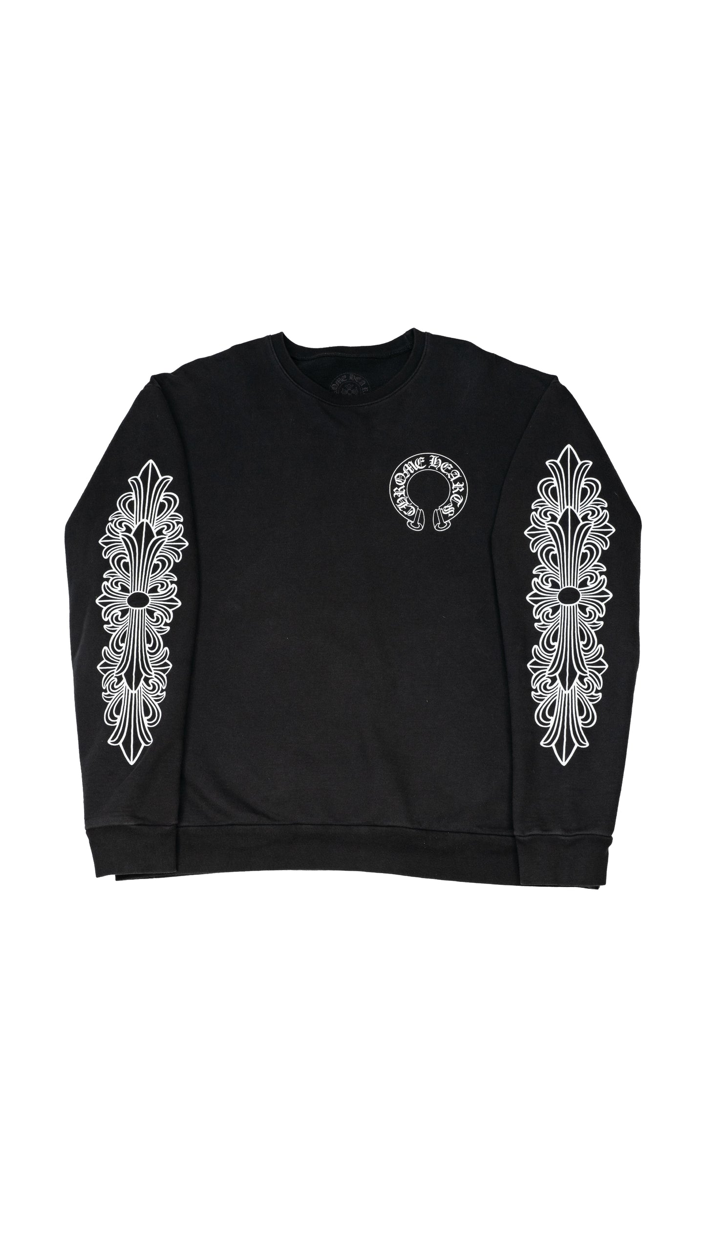 Horseshoe Floral Sleeve Black Crewneck Sweatshirt