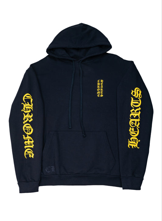 Yellow Script Sleeve Navy Hoodie