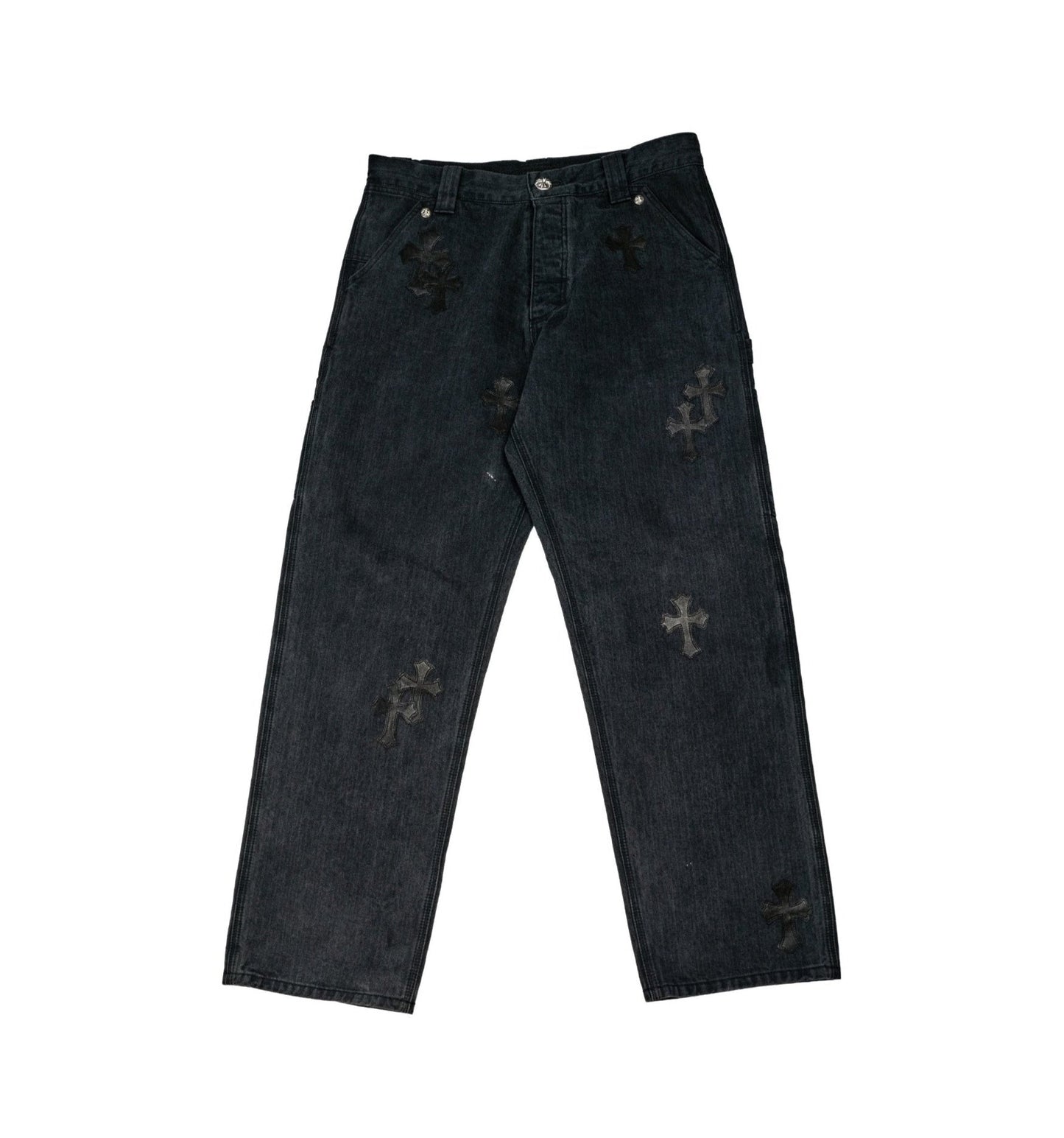 Black Herringbone Carpenter Pants