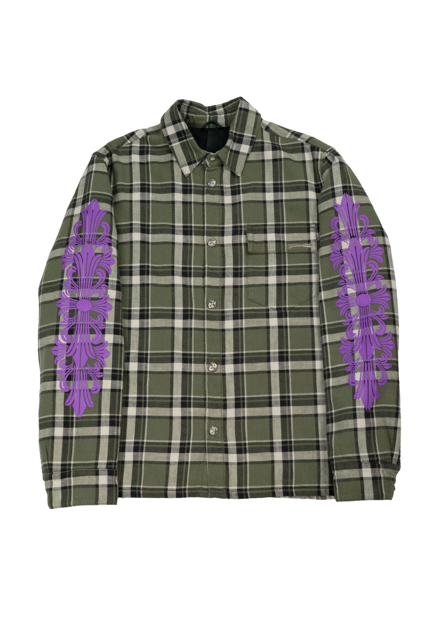 Floral Padded Flannel Shirt Jacket 'Green Purple'