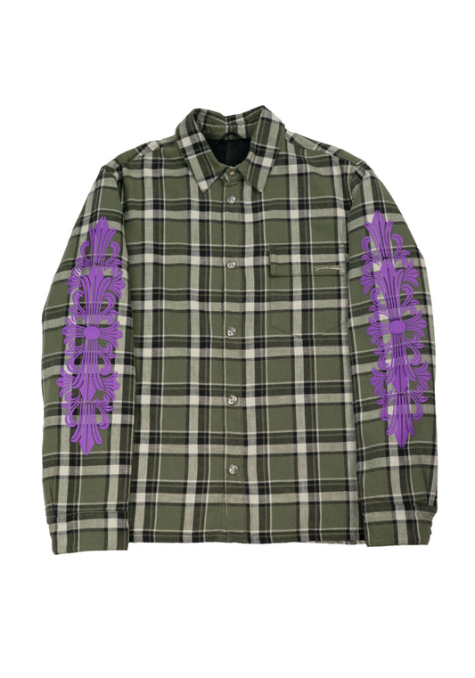 Floral Padded Flannel Shirt Jacket 'Green Purple'