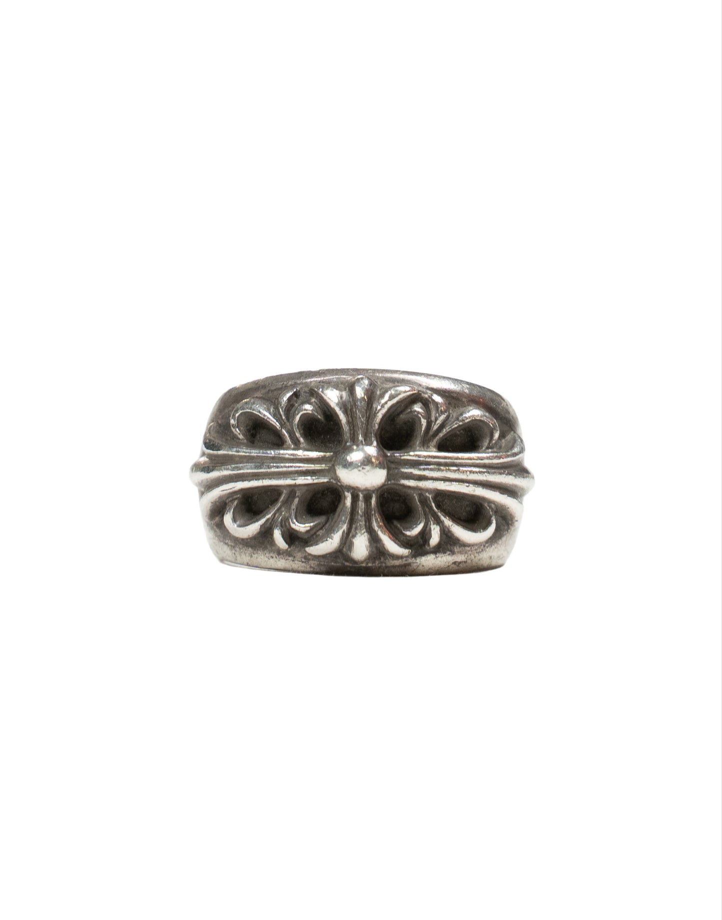 Silver Floral Cross Ring
