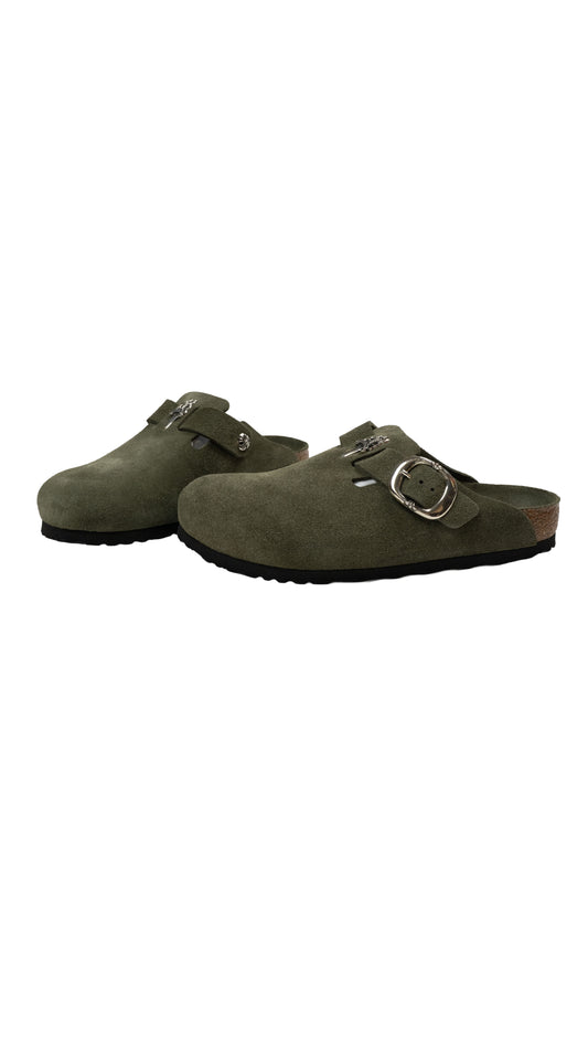 Birkenstock Boston Gunslinger Suede Mules 'Thyme Tonal FB'
