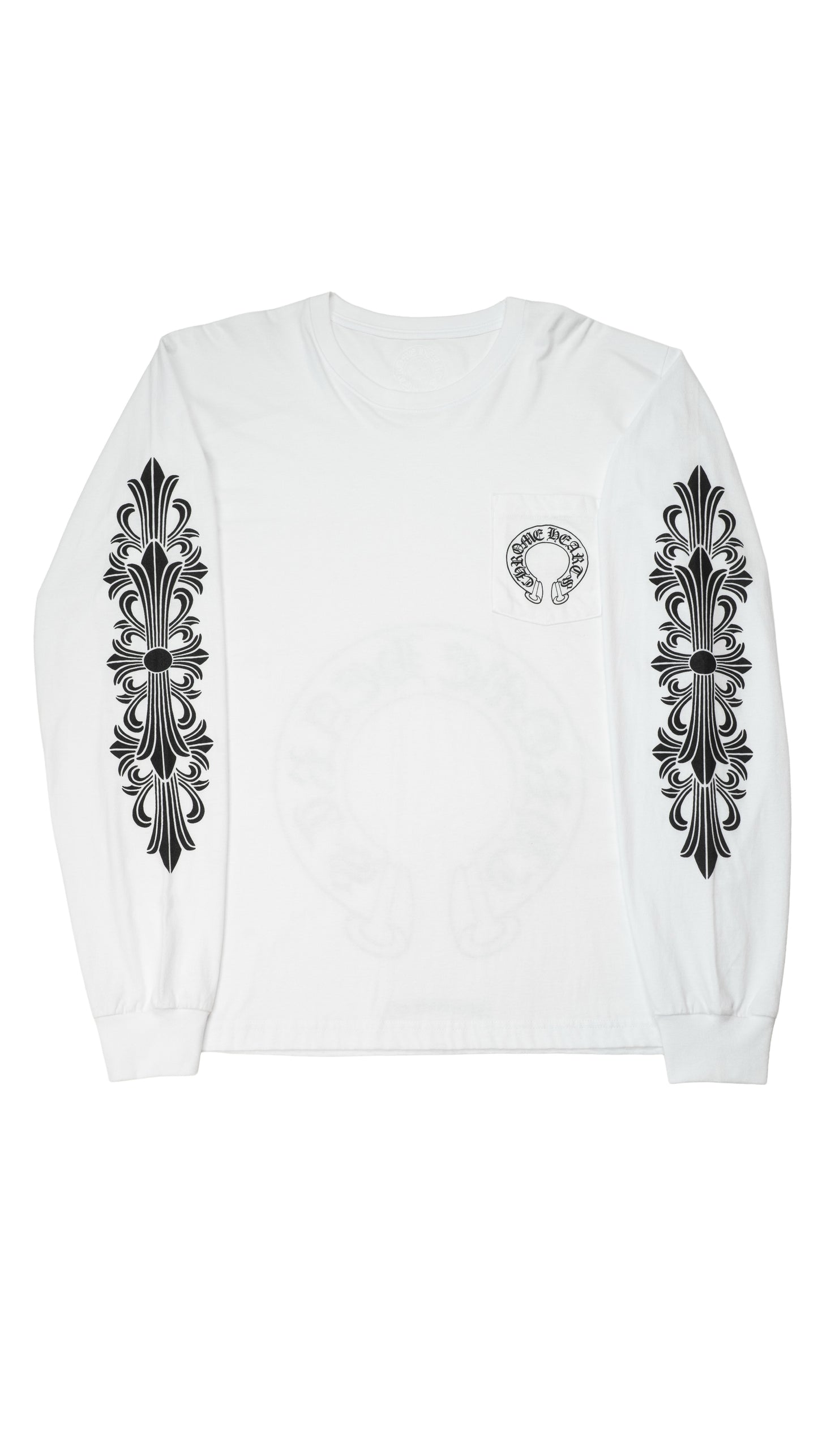 White' Floral Horseshoe Pocket Long Sleeve