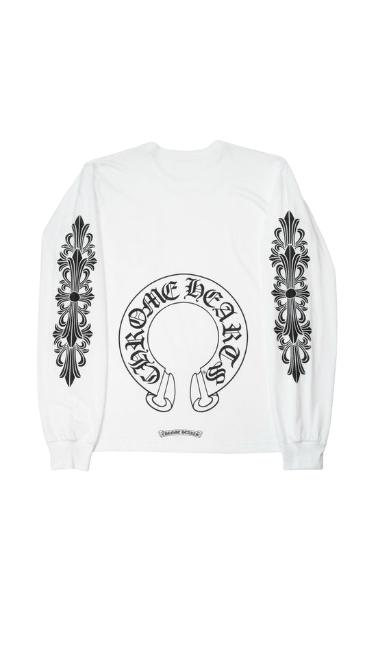 White' Floral Horseshoe Pocket Long Sleeve