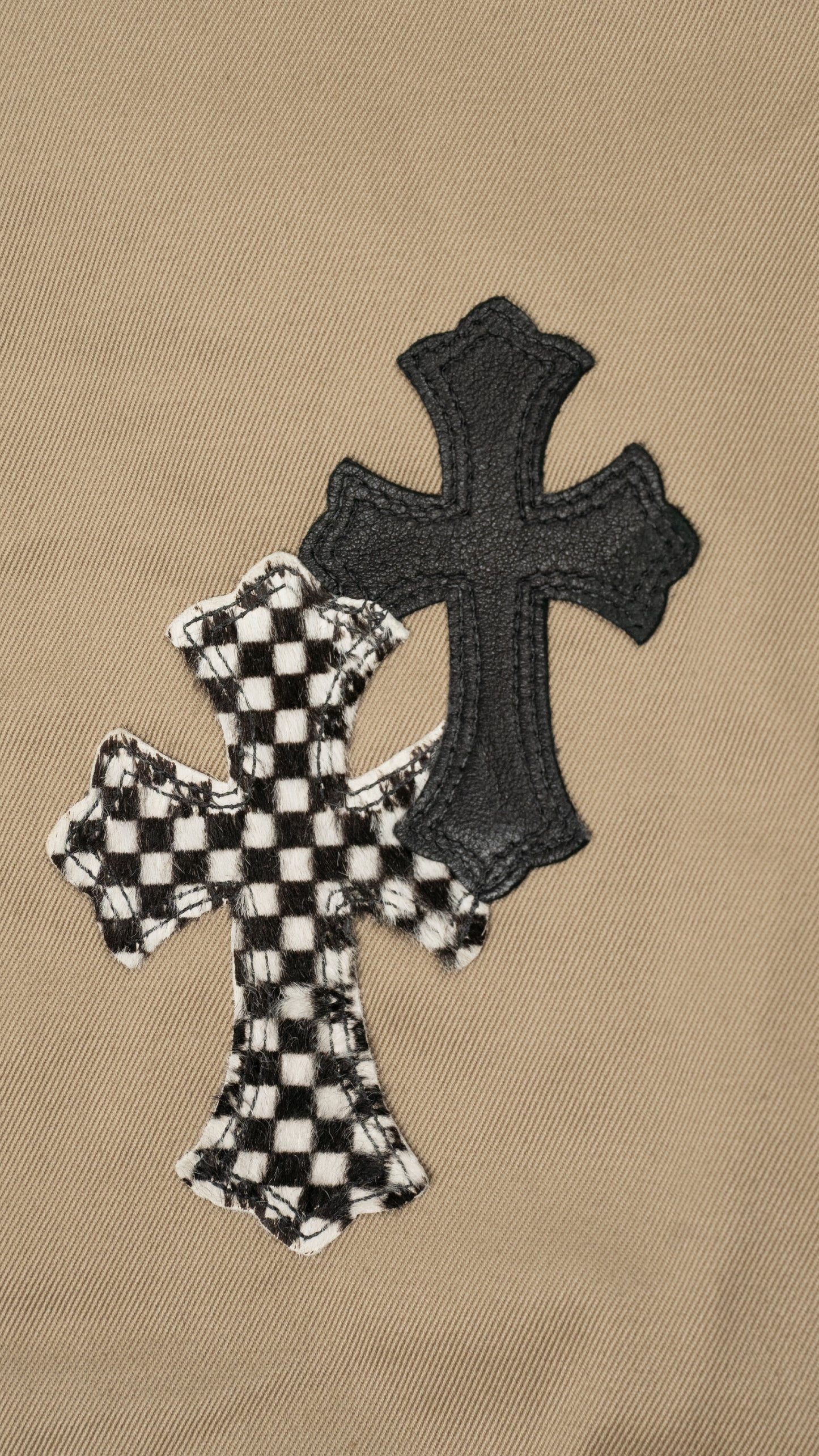 Black & Checkerboard Cross Patch Chino Pants