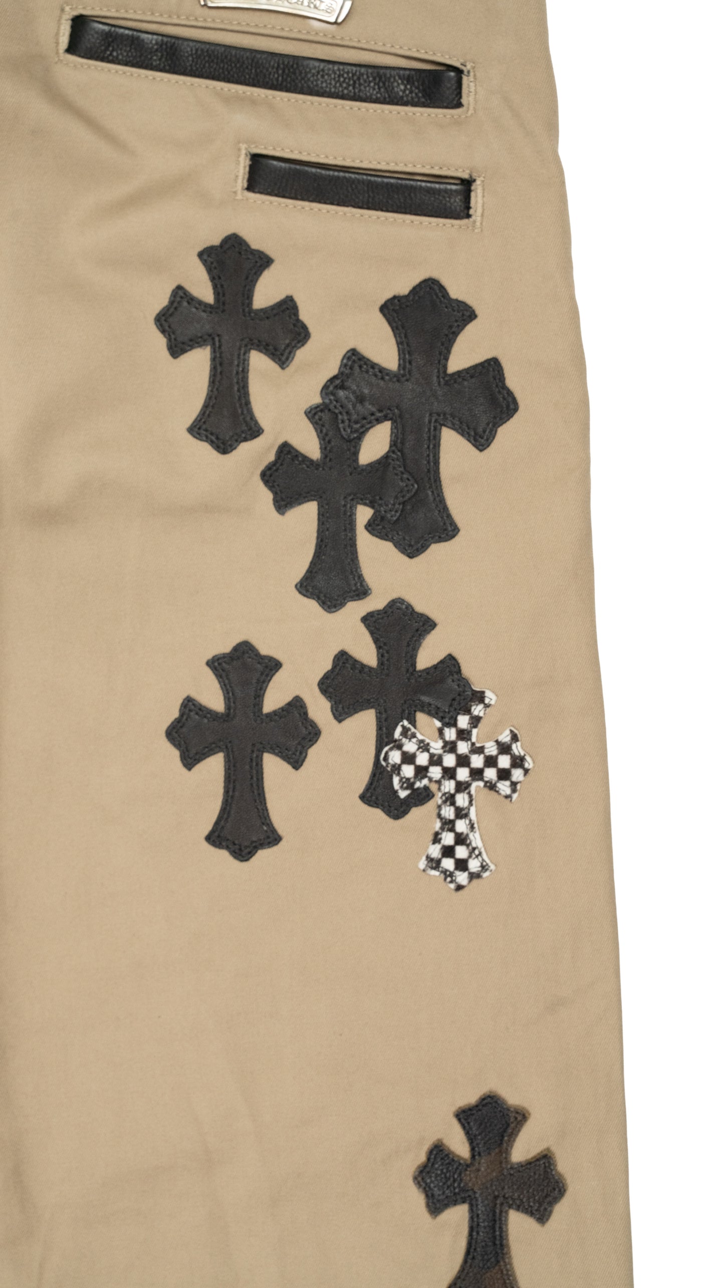 Black & Checkerboard Cross Patch Chino Pants