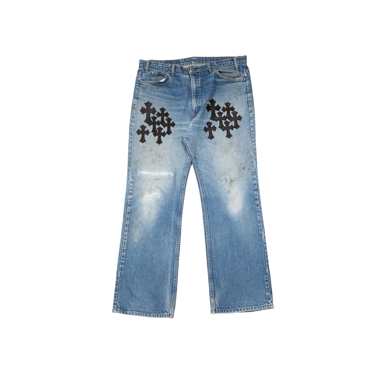 Denim 'Flooded Front' Black Cross Patch Jeans