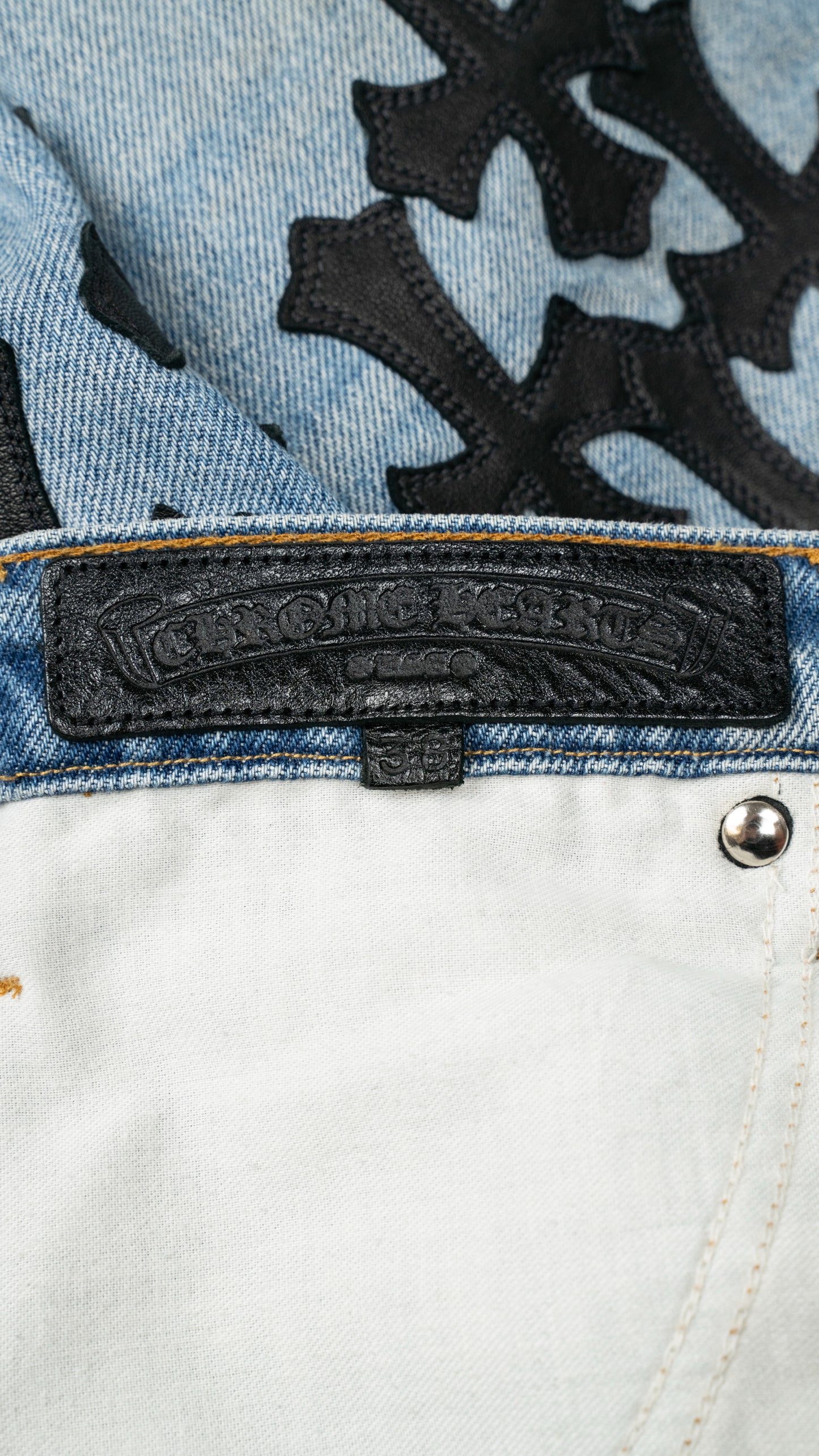 Denim 'Flooded Front' Black Cross Patch Jeans