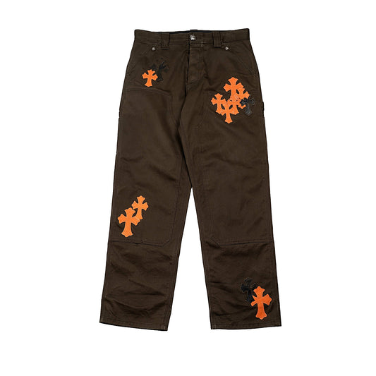 Brown Orange Cross Patch Carpenter Pants