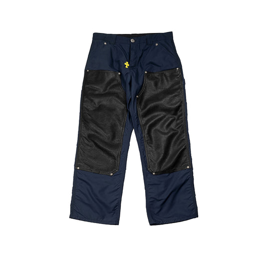 Nylon and Leather Double Knee Pants 'Navy'