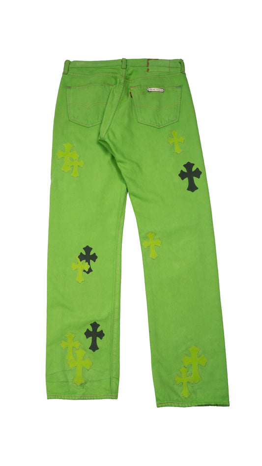 Levi's 501 Sex Record Exclusive Edition Cross Patch Green Denim Jeans