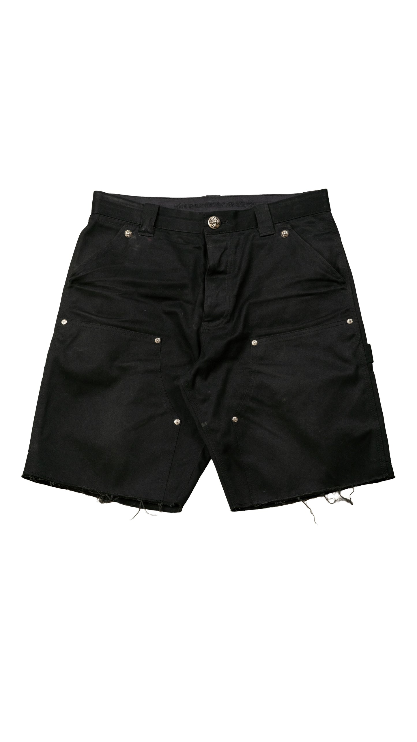 Black Double Knee Denim Shorts