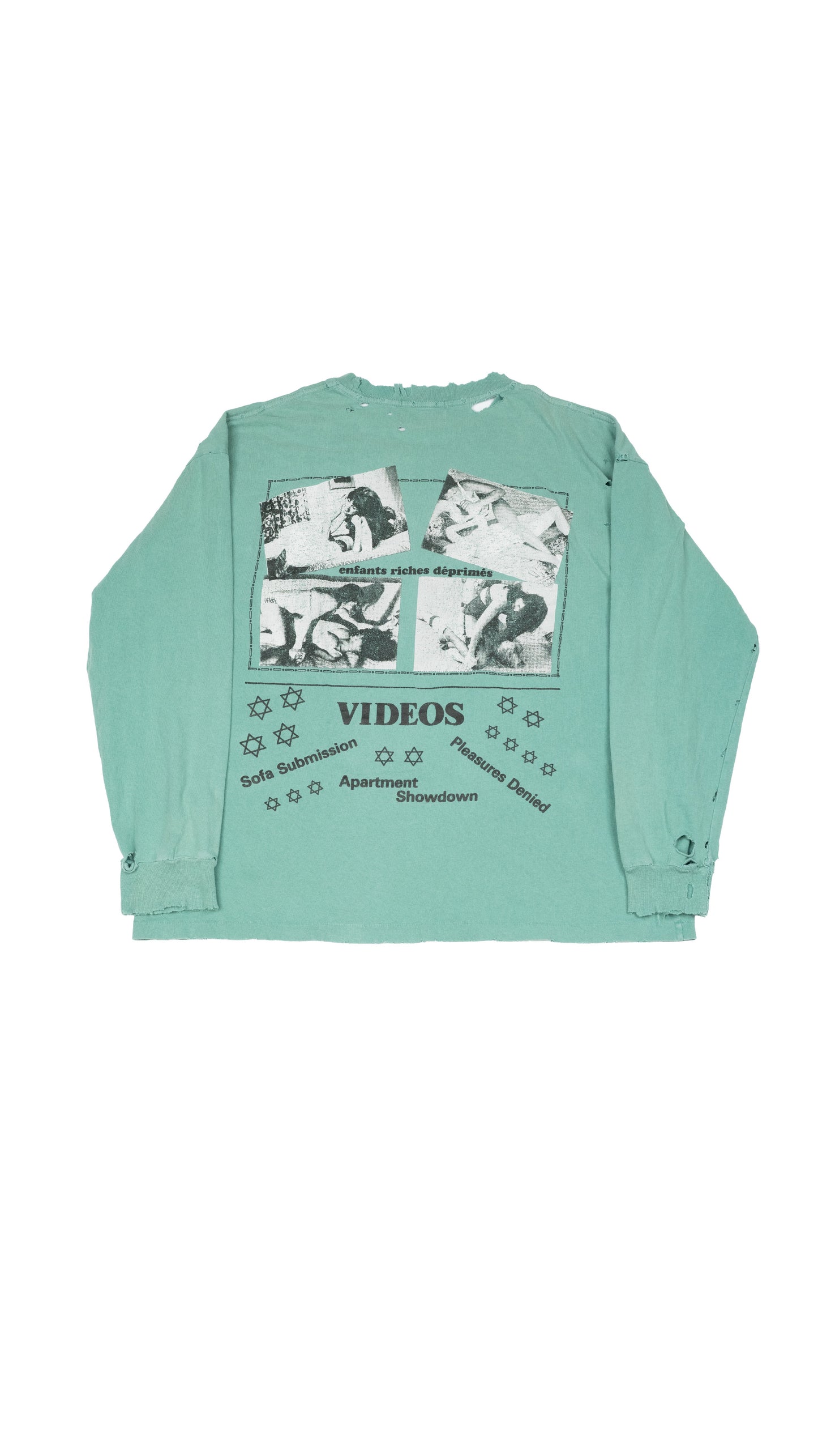 Pleasures Denied' Teal Distressed Long Sleeve