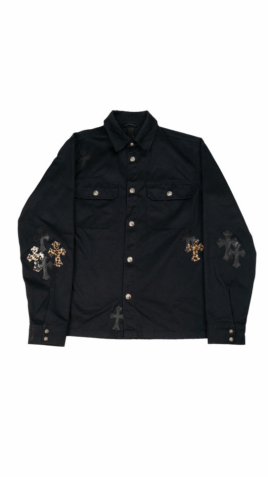 Leopard Patch Work Dog Shirt Jacket
