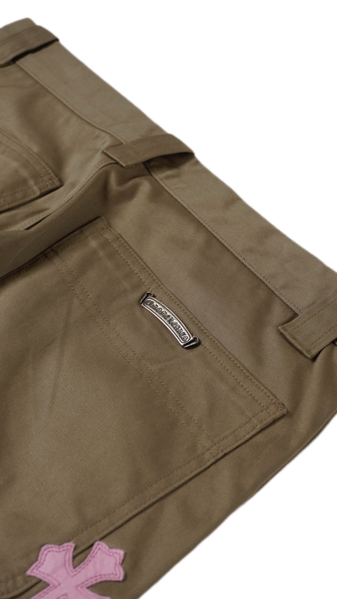 Tan Pink & CheckeRed Cross Patch Carpenter Pants