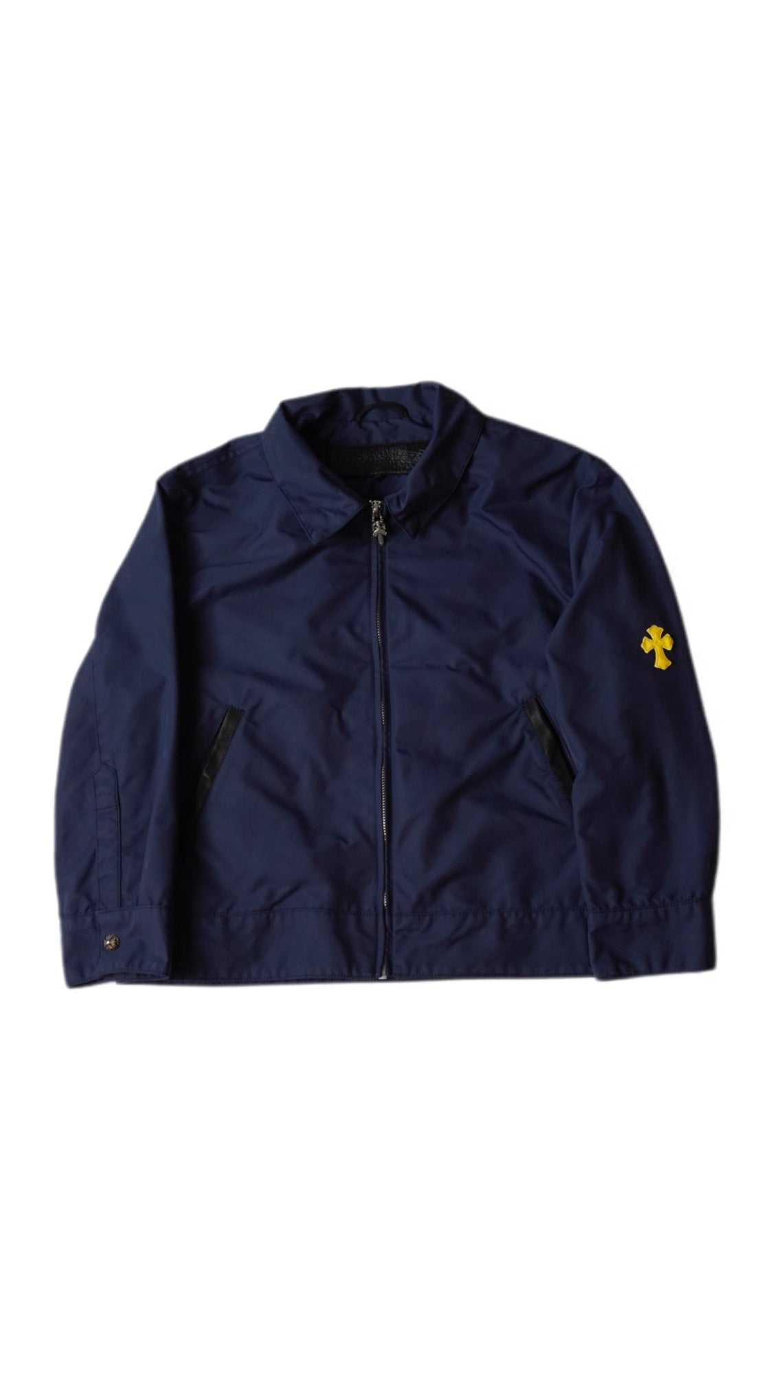 Navy Yellow Patch Women Cropped Nylon Jacket