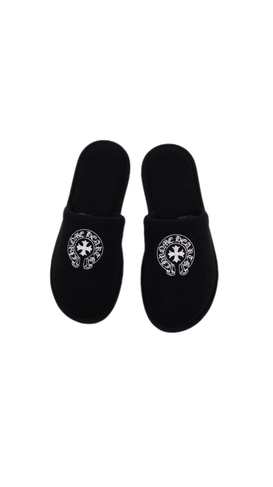 Black Embroidered Hotel Slippers
