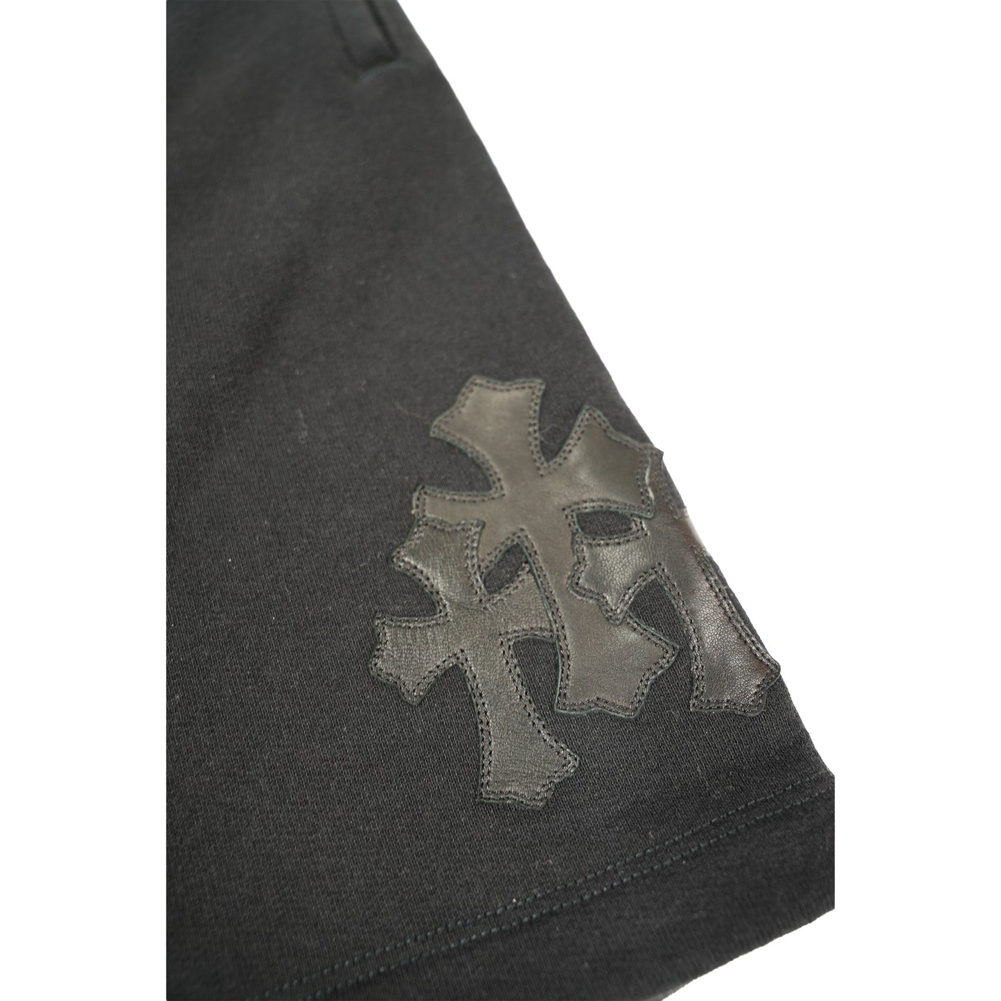 Black Cemetery Leather Cross Patch Paper Jam Shorts