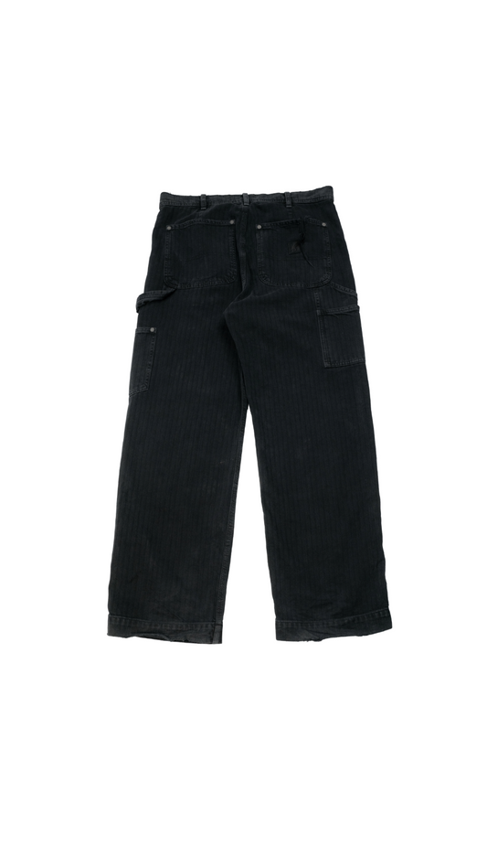Straight-Leg Distressed Paneled Herringbone Denim Trousers
