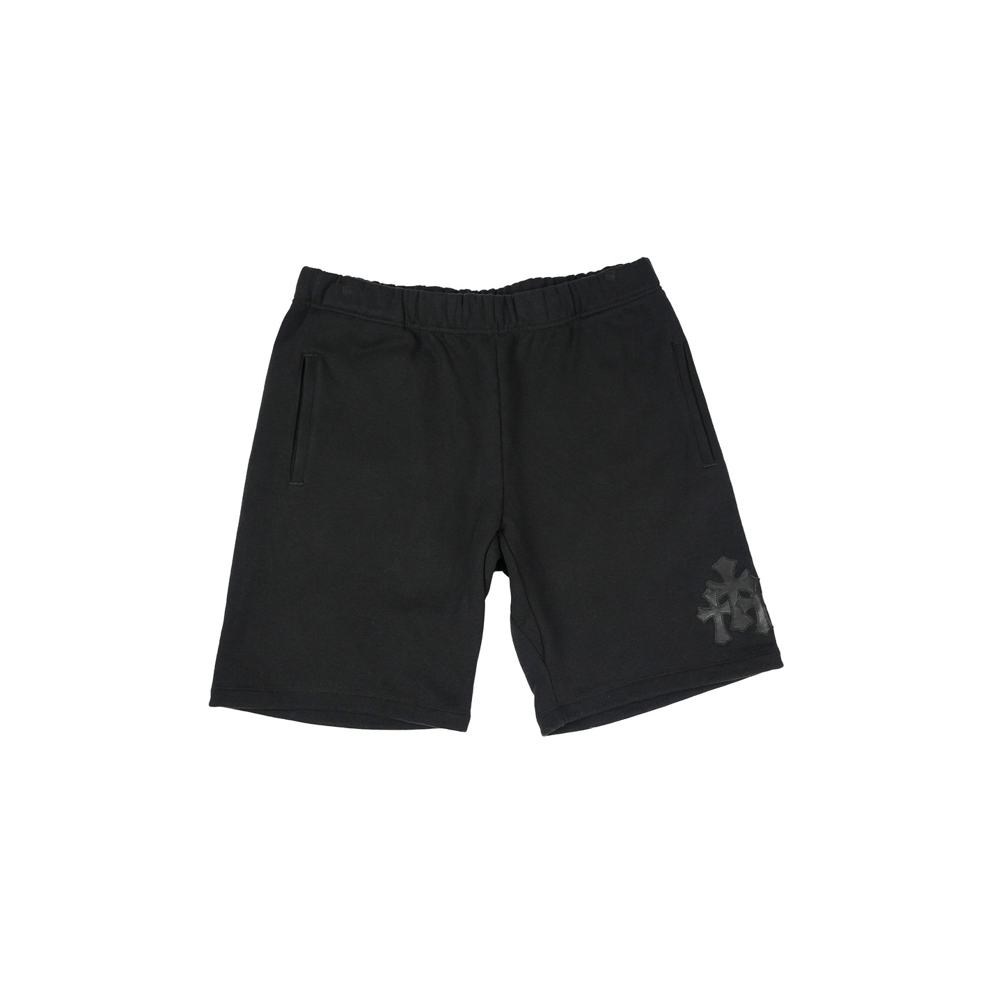 Black Cemetery Leather Cross Patch Paper Jam Shorts