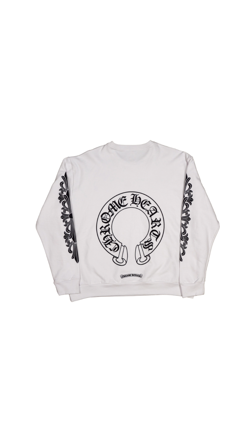 Horseshoe Floral Sleeve White Crewneck Sweatshirt