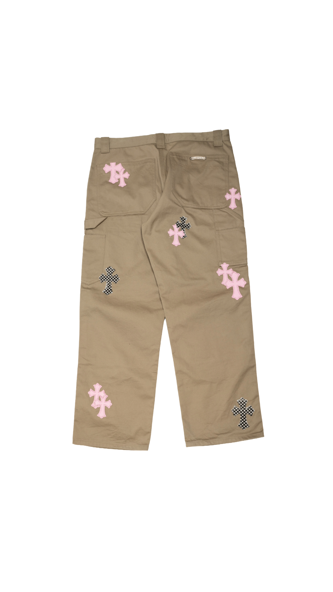Tan Pink & CheckeRed Cross Patch Carpenter Pants
