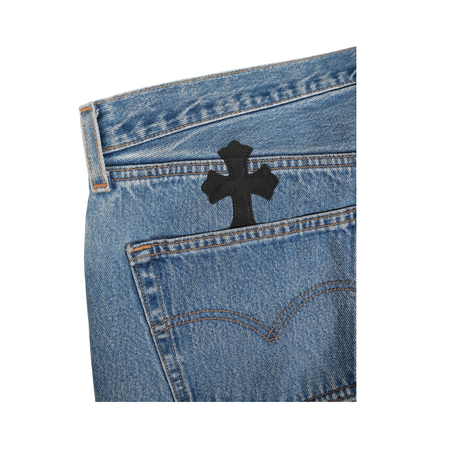 Blue 501 Levi's Black Cross Patch Jeans