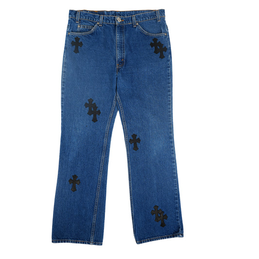 517 Levi's Black Cross Patch Jeans