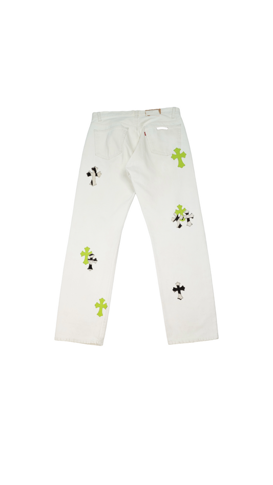 Zebra Green Cross Patch White Levi's Denim Jeans