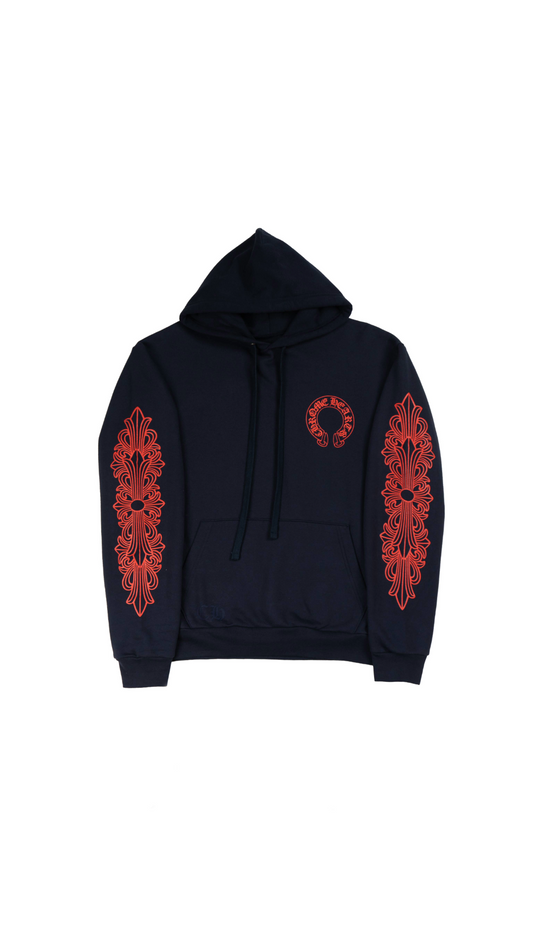 Navy/Red Horseshoe Floral Sleeve Pullover Hoodie