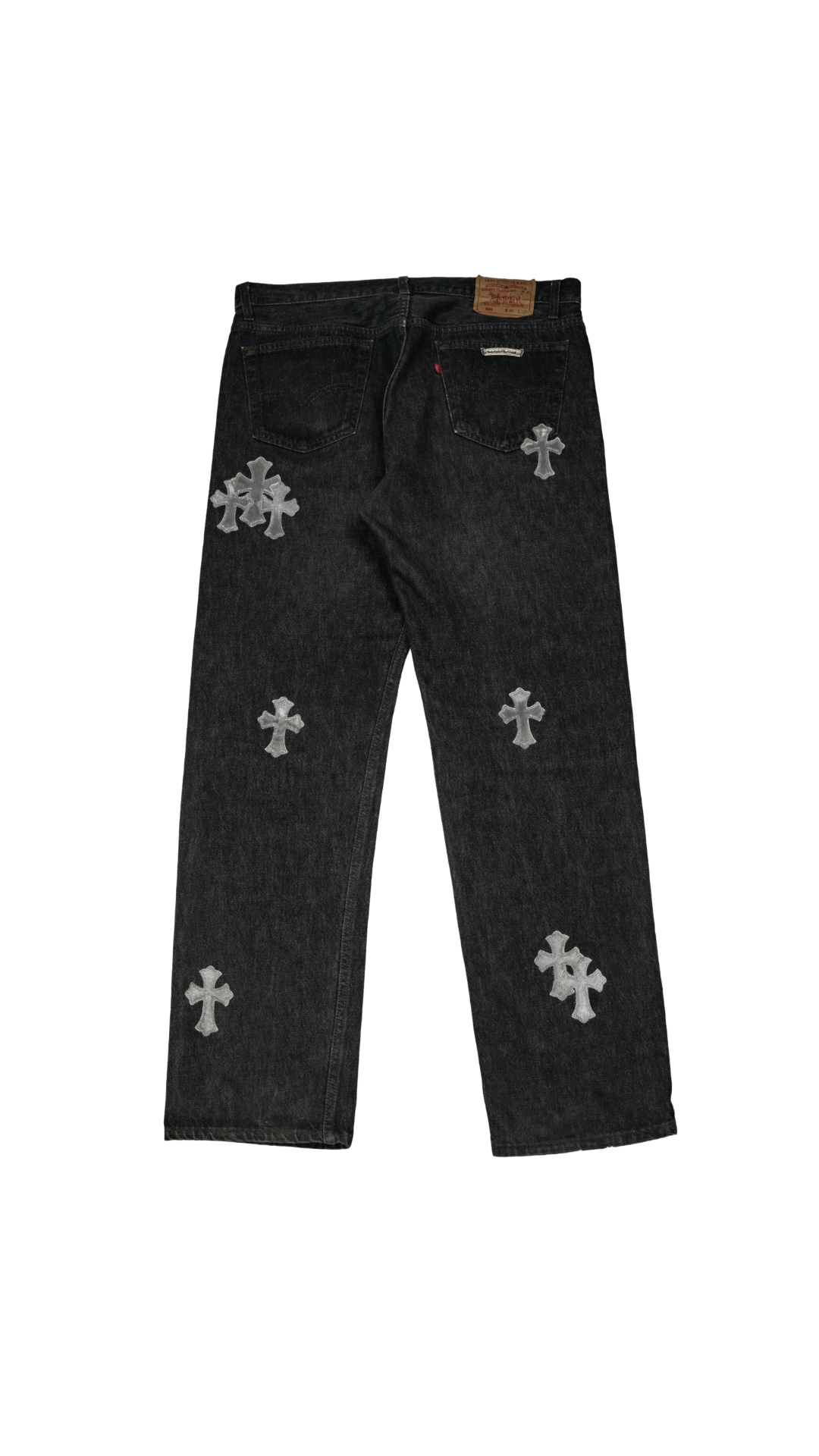 501 Levi's Silver Pony Hair Cross Patch Dark Wash Jeans