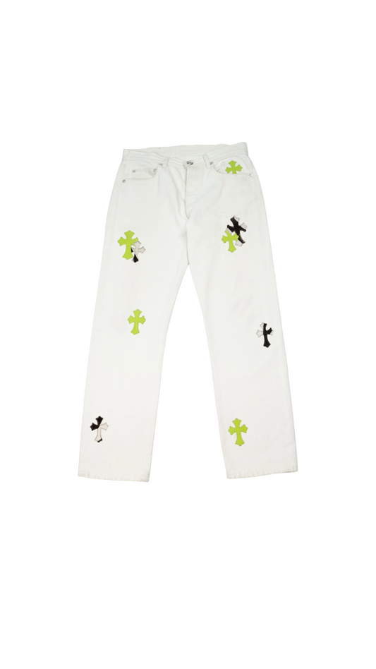 Zebra Green Cross Patch White Levi's Denim Jeans
