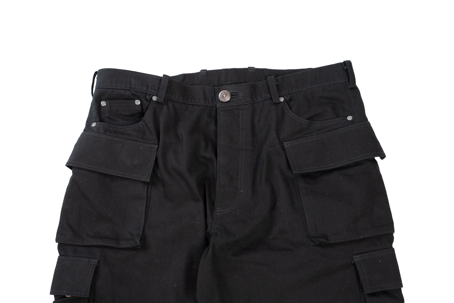 Black Leather Patch Pocket Fleur Cargo Pants