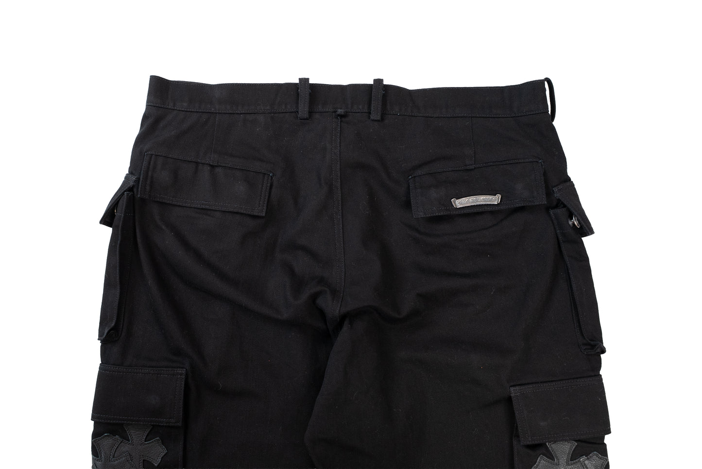 Black Leather Patch Pocket Fleur Cargo Pants