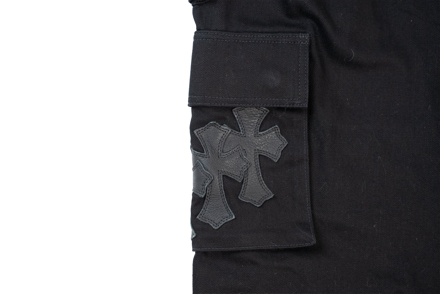 Black Leather Patch Pocket Fleur Cargo Pants
