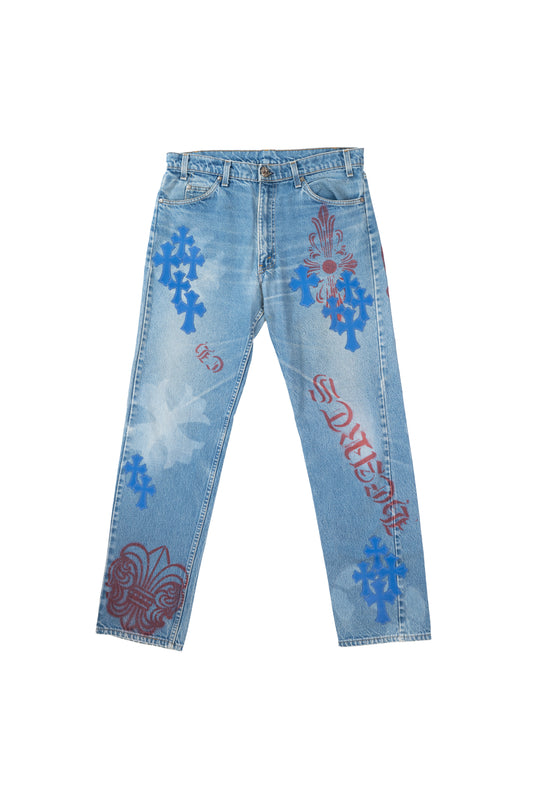 Blue Levi's Stencil Cross Patch Jeans