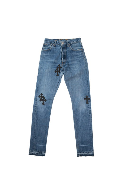Blue 501 Levi's Black Cross Patch Jeans