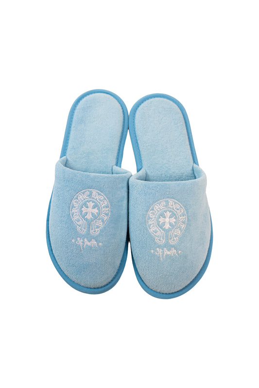 Baby Blue Embroidered Hotel Slippers