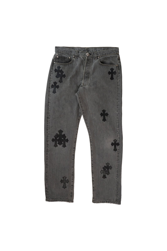 Grey 501 Levi's Black Cross Patch Jeans