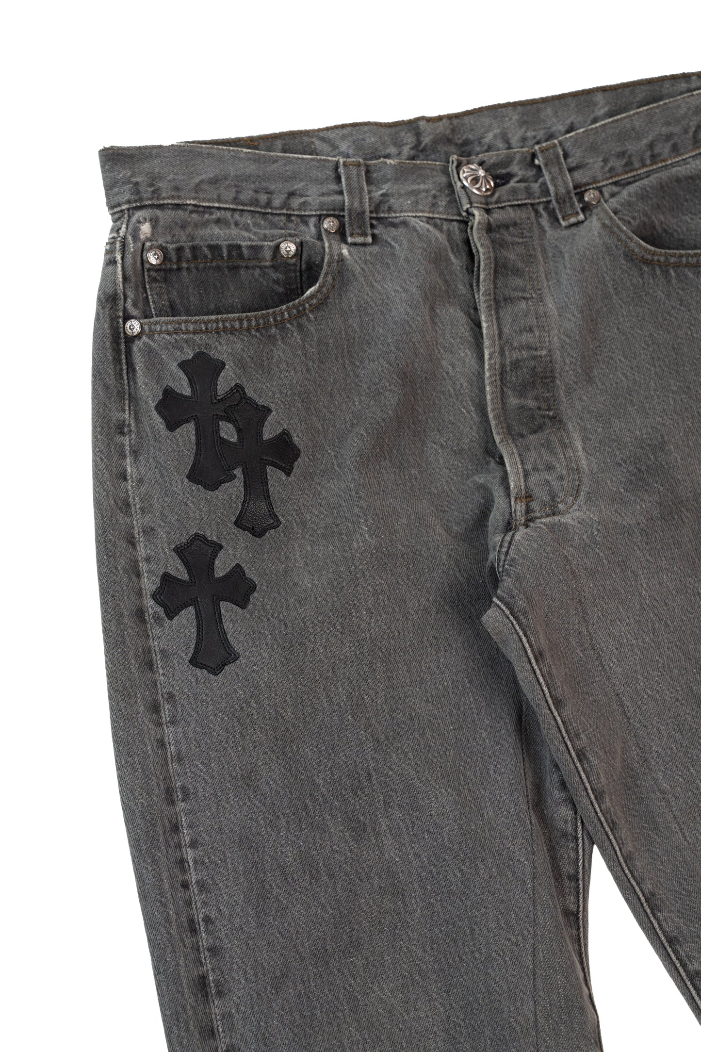 Grey 501 Levi's Black Cross Patch Jeans
