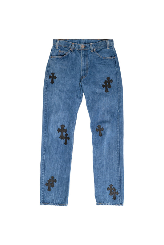 517 Levi's Orange Tab Black Cross Patch Jeans