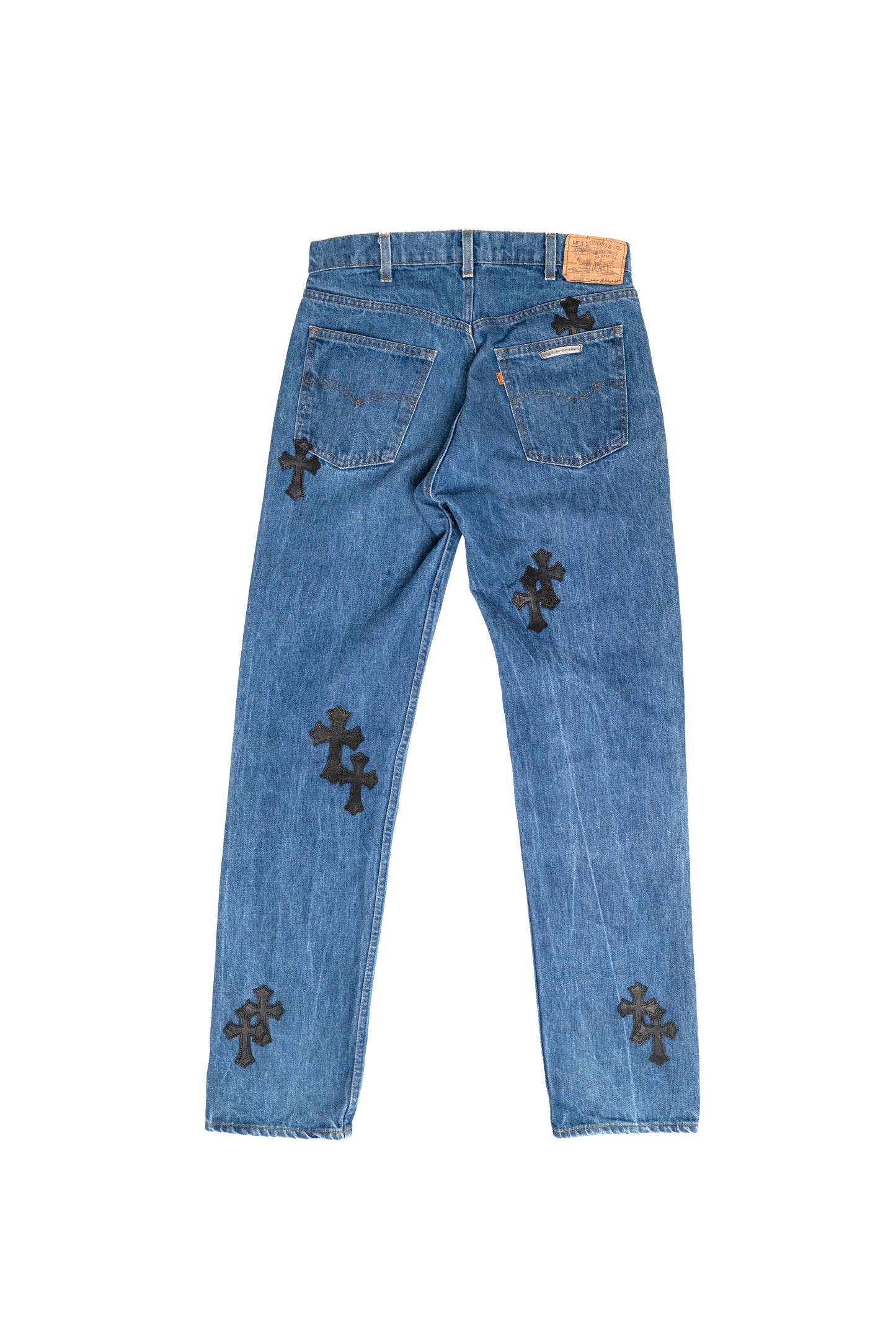 517 Levi's Orange Tab Black Cross Patch Jeans