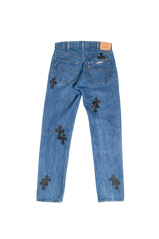 517 Levi's Orange Tab Black Cross Patch Jeans