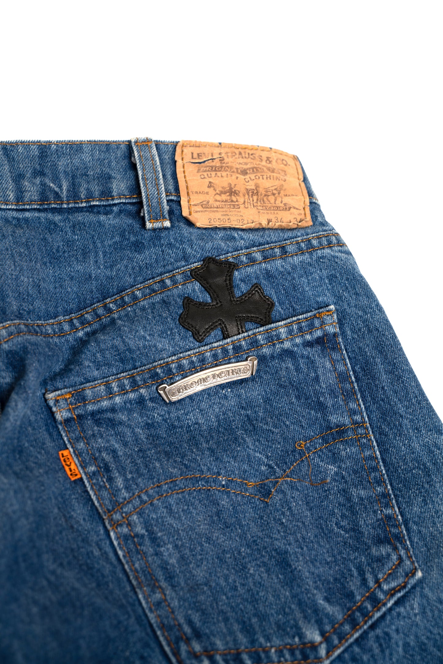 517 Levi's Orange Tab Black Cross Patch Jeans