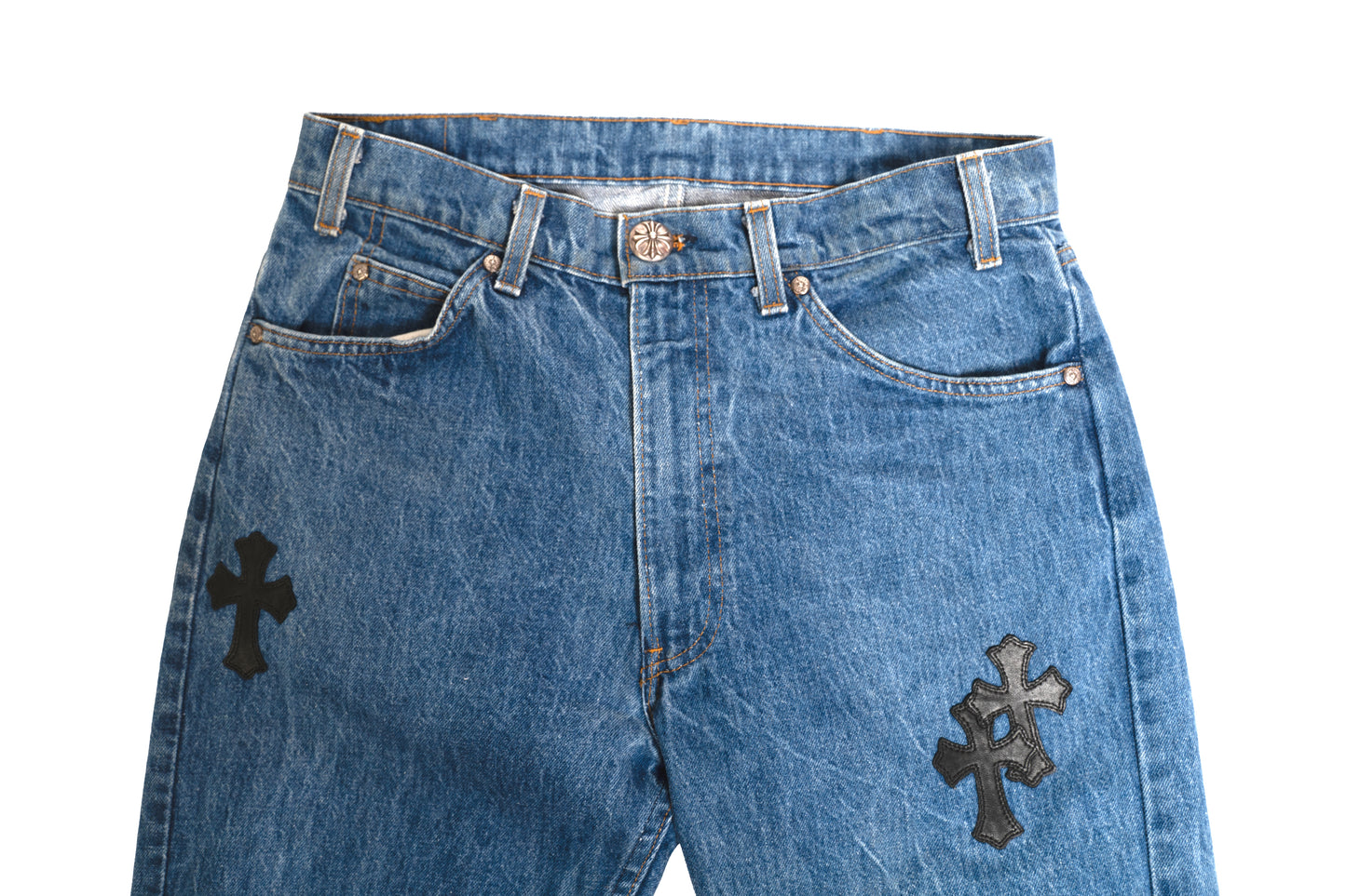 517 Levi's Orange Tab Black Cross Patch Jeans