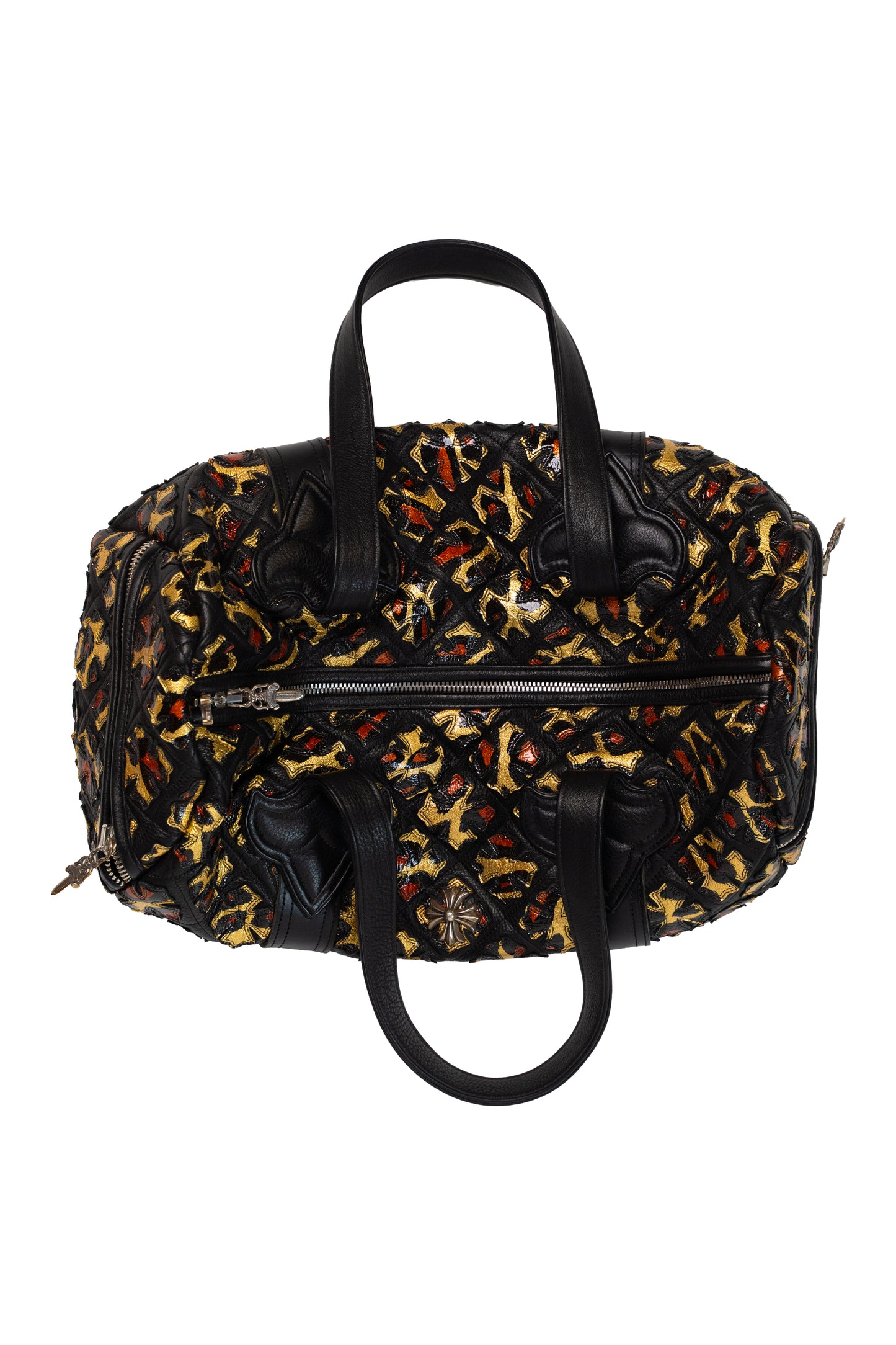 Plus Cross Patch Patent Leather Leopard Duffel Bag