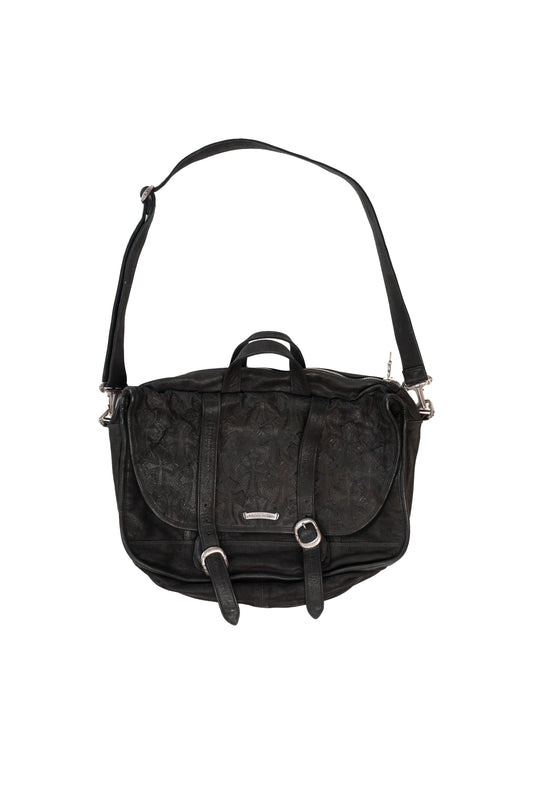 Black Flooded Black Cross Patches Leather Messenger Bag