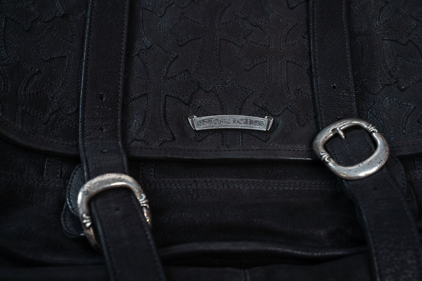 Black Flooded Black Cross Patches Leather Messenger Bag