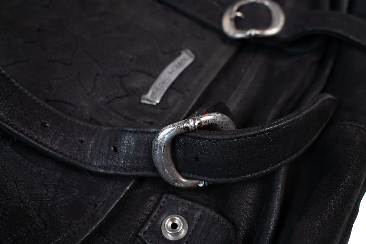 Black Flooded Black Cross Patches Leather Messenger Bag